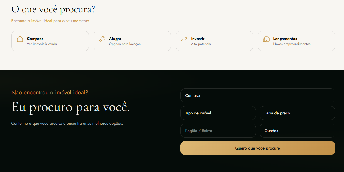 Página de contato e busca personalizada do site Jo Corretor