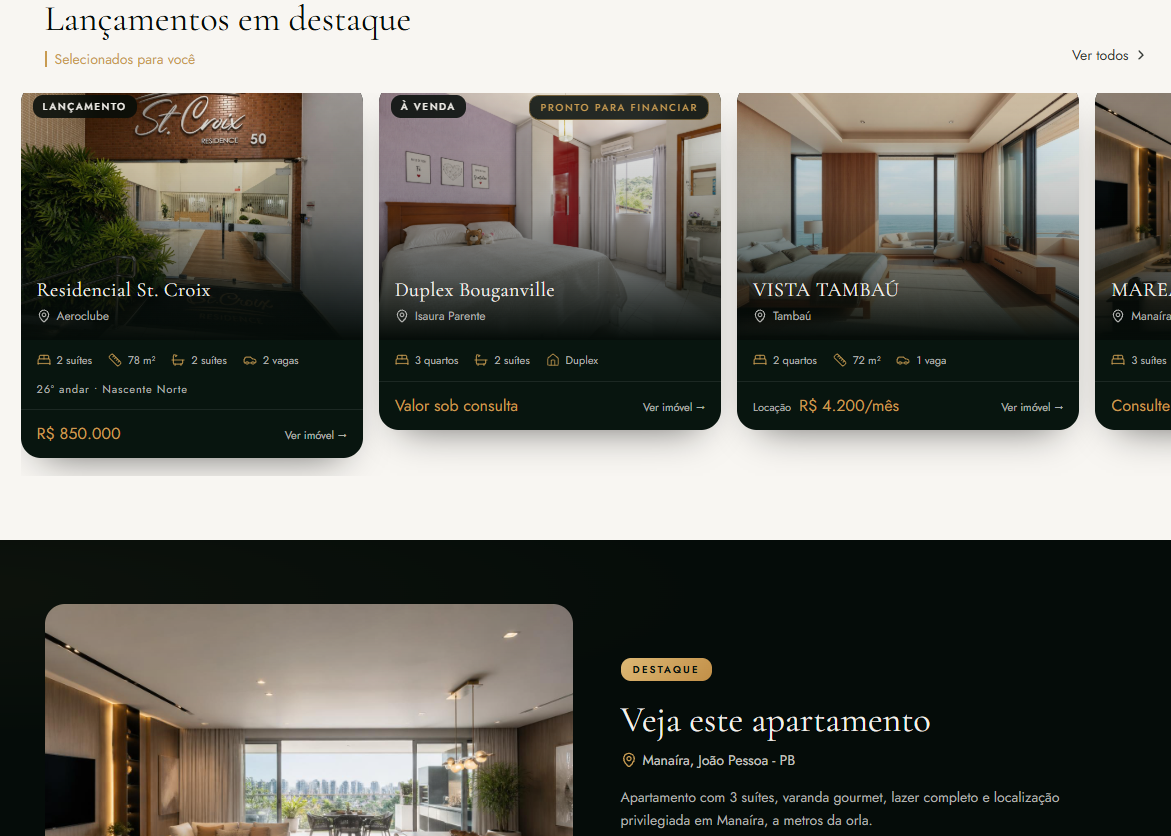Página de imóveis do site Jo Corretor