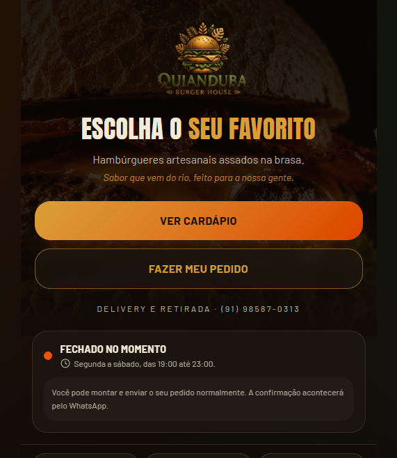 Página inicial do cardápio digital Quianduba